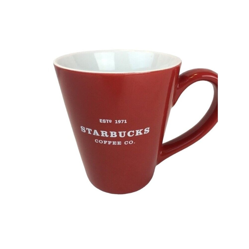 Starbucks Red Coffee Mug Tea Cup ESTB 1971 White Inside Trim 2009 u